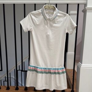 Addison Bay White Polo Dress with Blue-Trim Collar and Pastel Stripes